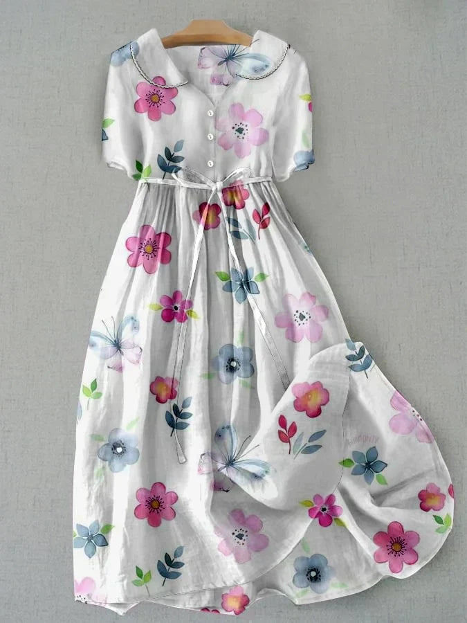 Beatrice® - Fashionable Floral Dress with Waist Ties