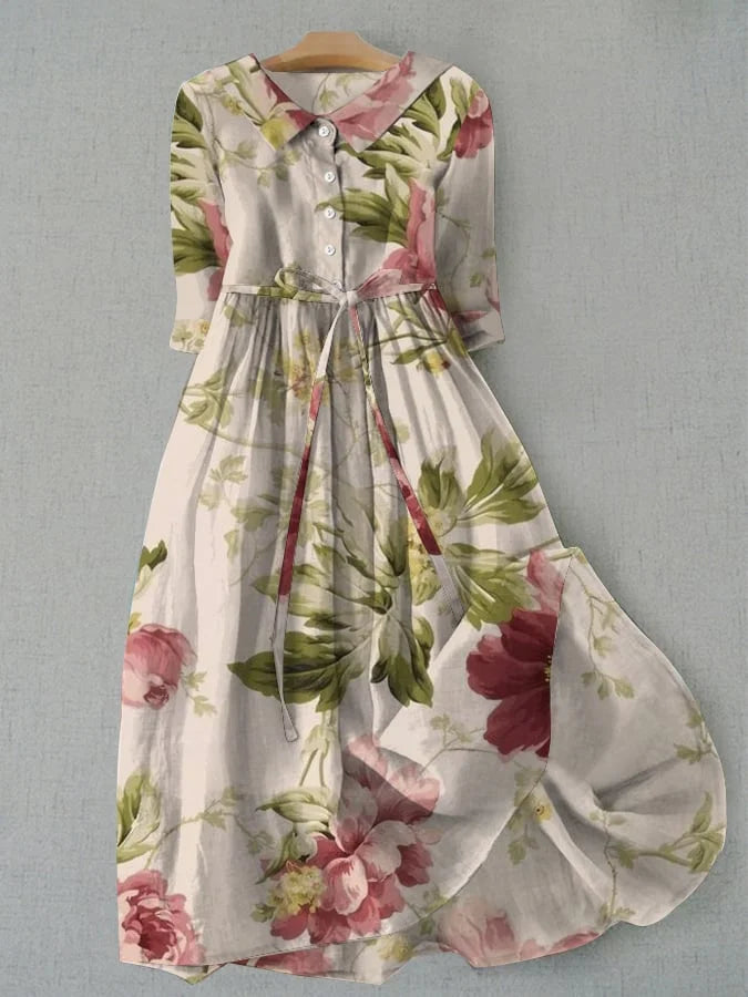 Lucy® - Vintage Floral Dress with Waist Ties