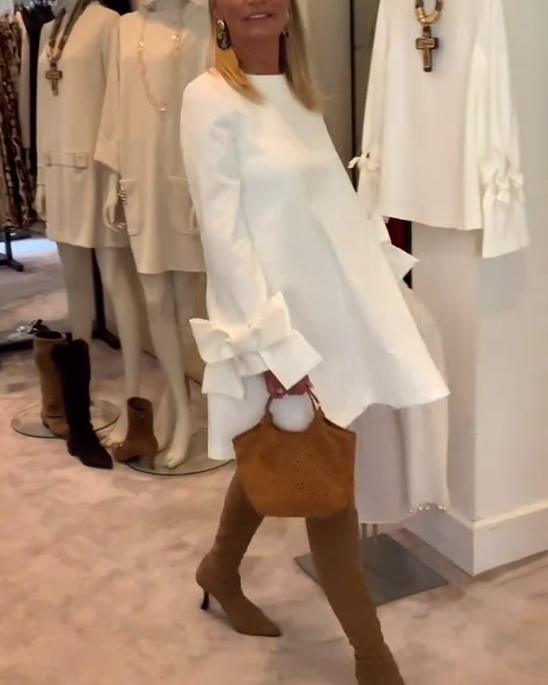 Alice - Elegant Dress Round Neck Sleeve Bow
