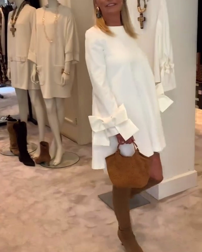 Alice - Elegant Dress Round Neck Sleeve Bow