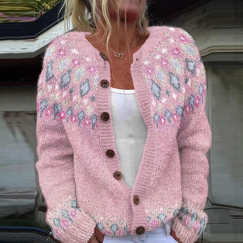 Harriet® | Pink Loose Fitting Cardigan with Print