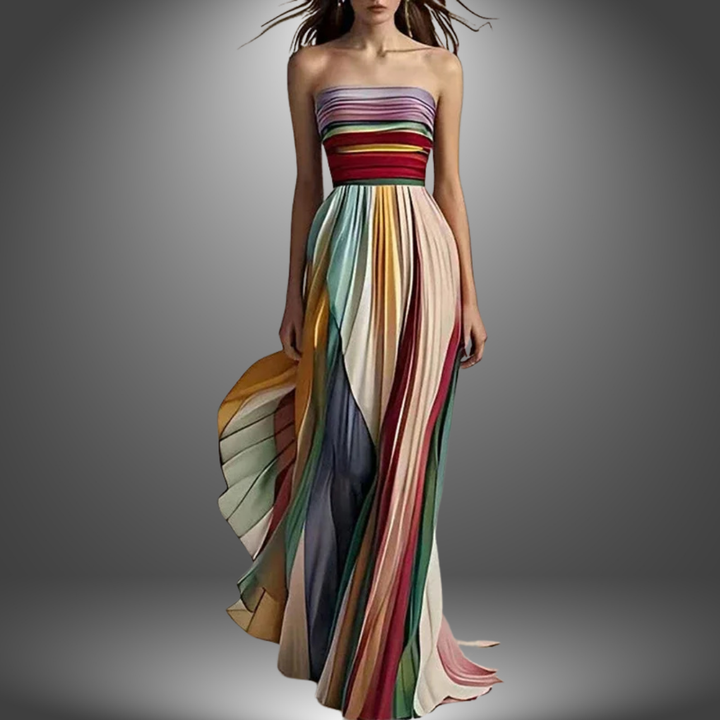 Ava - Chic Rainbow Off-Shoulder Party Dress