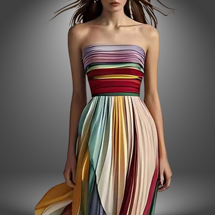 Ava - Chic Rainbow Off-Shoulder Party Dress