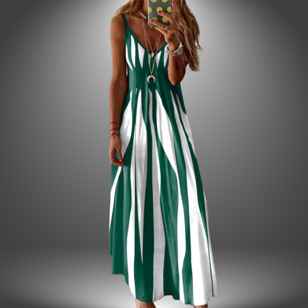 Grace - Elegant Sleeveless Stripe Printed Long Dress