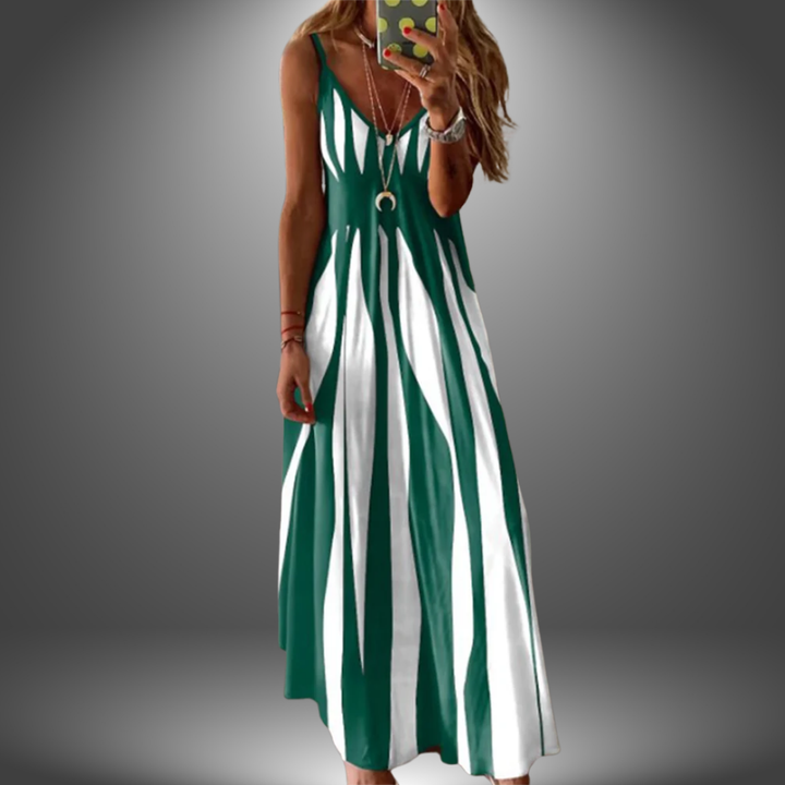 Grace - Elegant Sleeveless Stripe Printed Long Dress