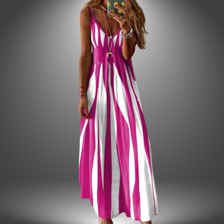 Grace - Elegant Sleeveless Stripe Printed Long Dress