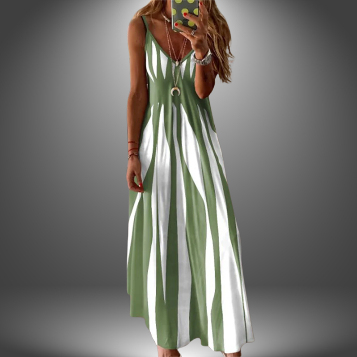 Grace - Elegant Sleeveless Stripe Printed Long Dress