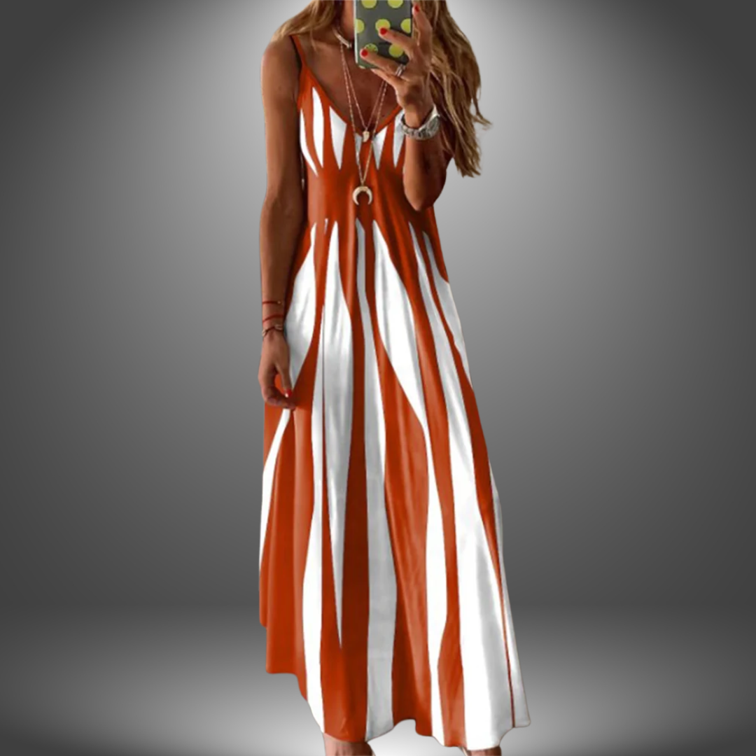 Grace - Elegant Sleeveless Stripe Printed Long Dress