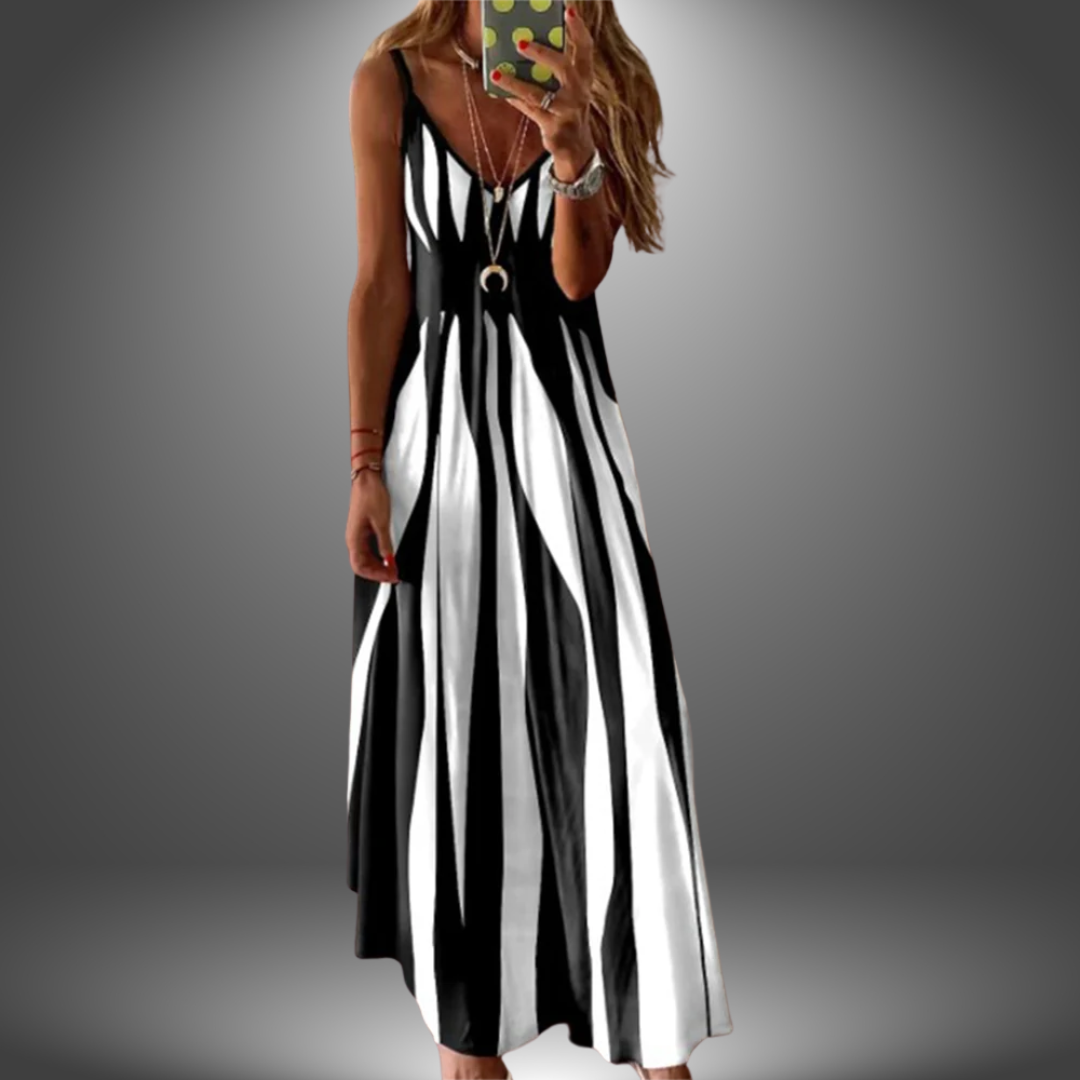 Grace - Elegant Sleeveless Stripe Printed Long Dress