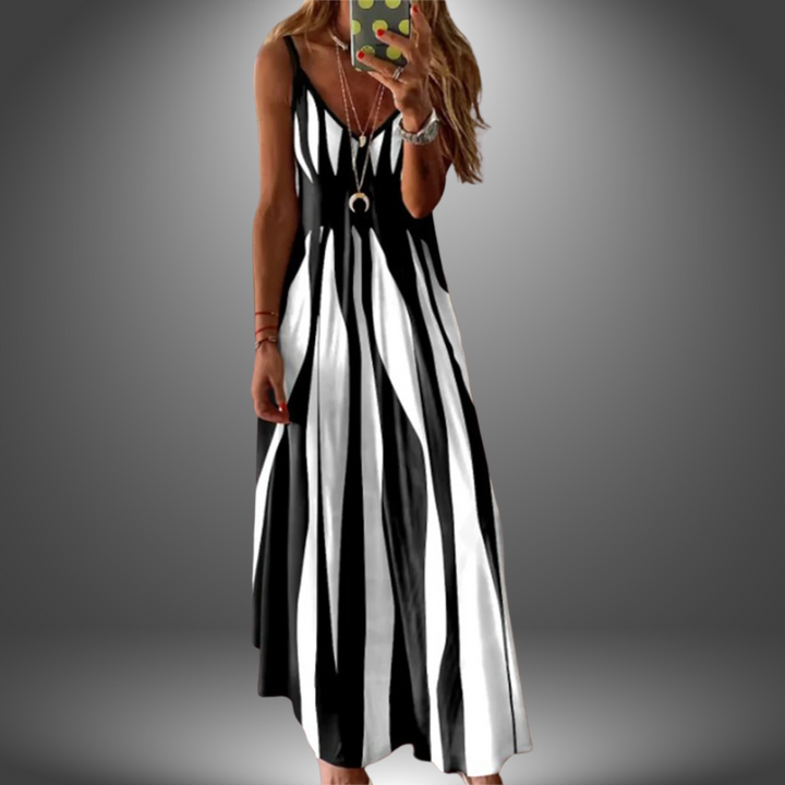 Grace - Elegant Sleeveless Stripe Printed Long Dress