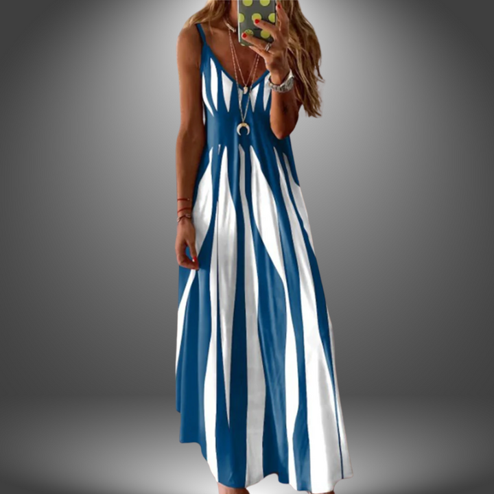 Grace - Elegant Sleeveless Stripe Printed Long Dress