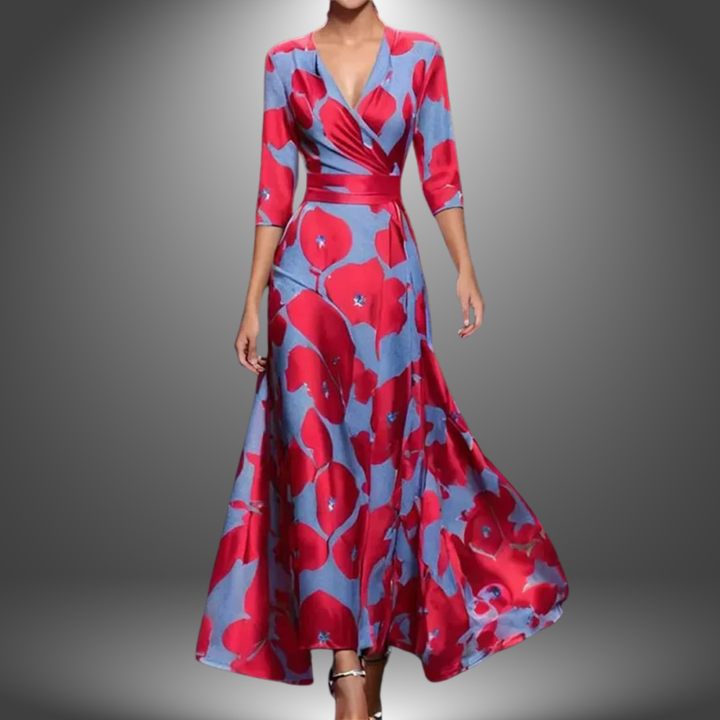 Amelia - Flattering V-Neck Half Sleeve Boho Maxi Dress