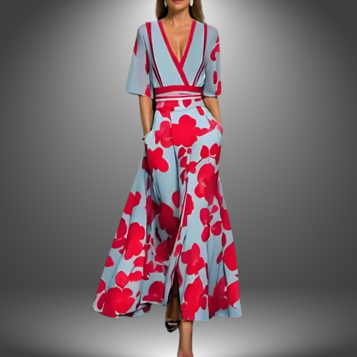 Isla - Flattering V-Neck Printed Maxi Dress