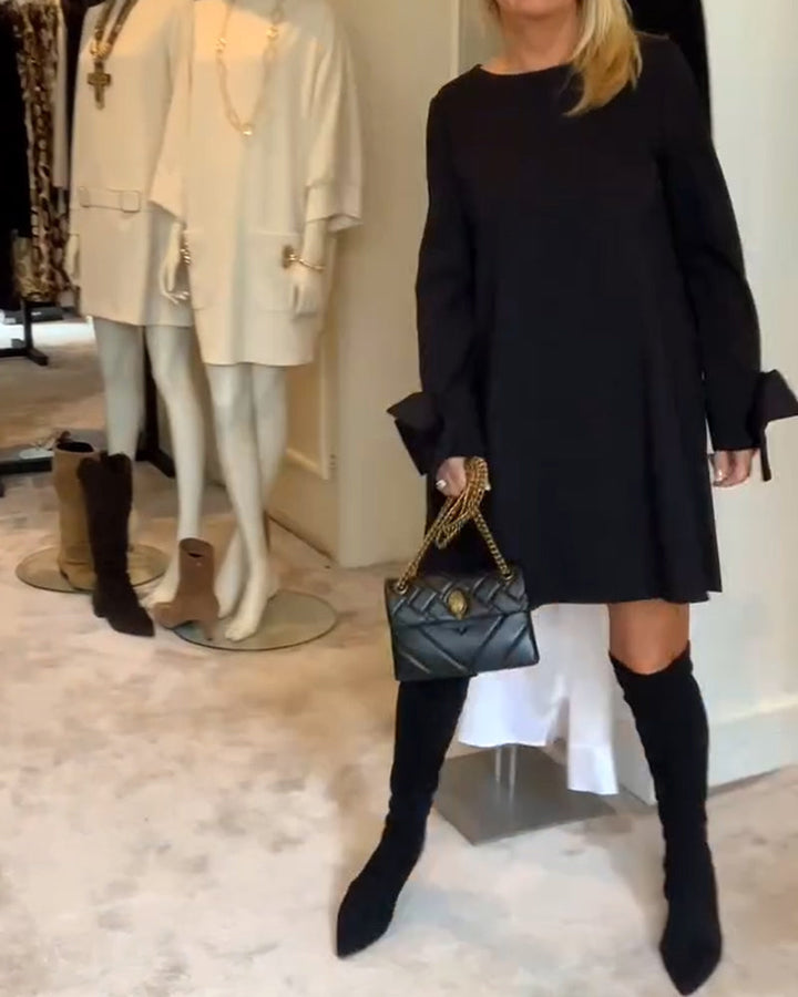 Alice - Elegant Dress Round Neck Sleeve Bow