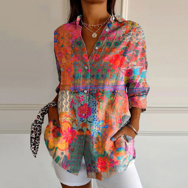 Joan - Ladies shirt with floral pattern and long sleeves