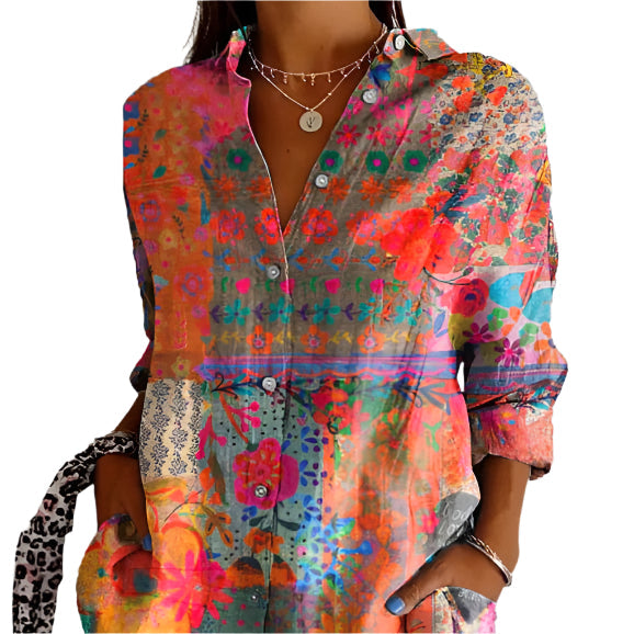 Joan - Ladies shirt with floral pattern and long sleeves