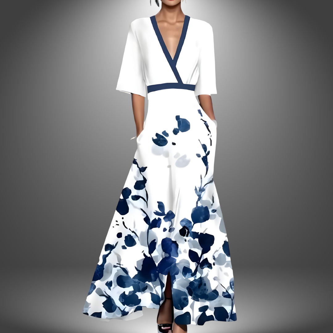 Isla - Flattering V-Neck Printed Maxi Dress