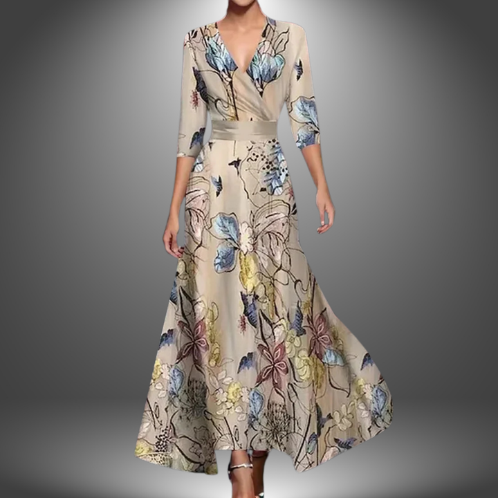 Amelia - Flattering V-Neck Half Sleeve Boho Maxi Dress