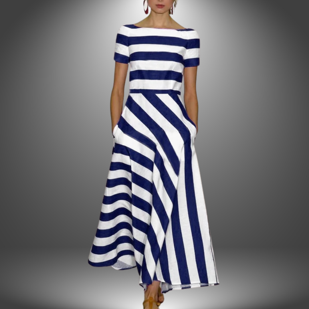Florence - Elegant Short-Sleeved Striped Pocket Dress