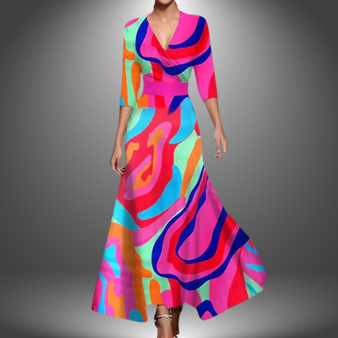 Amelia - Flattering V-Neck Half Sleeve Boho Maxi Dress