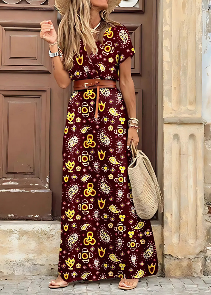 Isabella | Bohemian Long Dress with Pleated Waist
