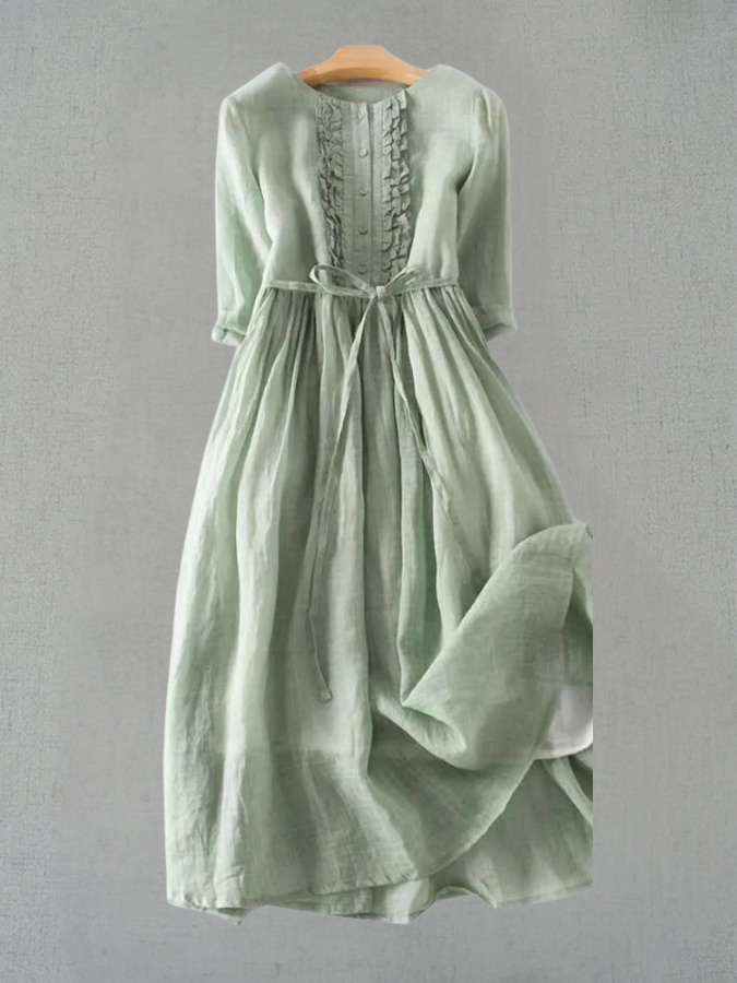 Aria® - Women's Retro Style Dress with Round Neck