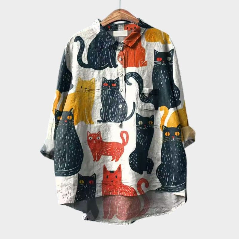 Ivy | Oversized Blouse with Colourful Cats
