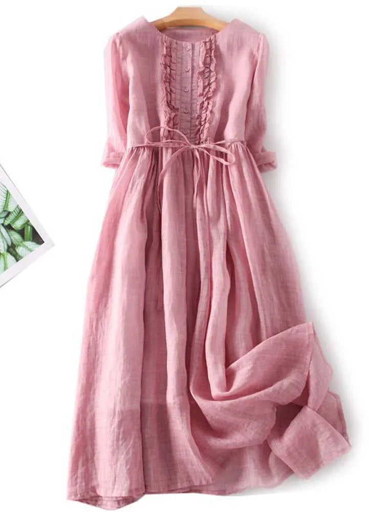 Aria® - Women's Retro Style Dress with Round Neck