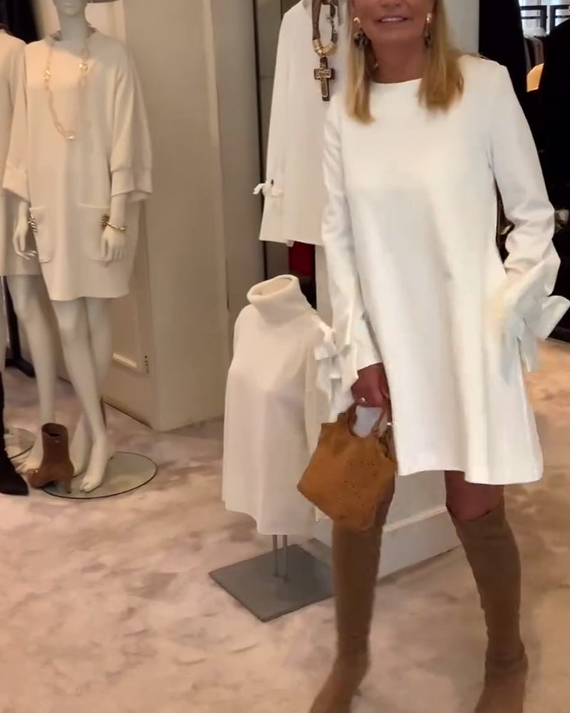 Alice - Elegant Dress Round Neck Sleeve Bow