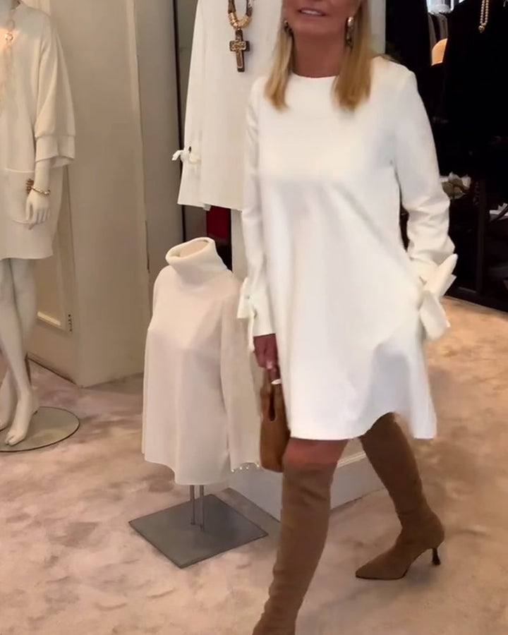 Alice - Elegant Dress Round Neck Sleeve Bow