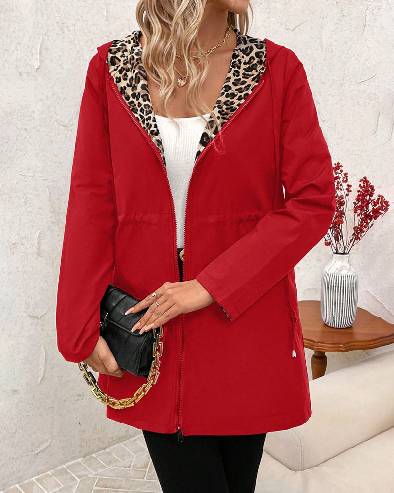 Grace | Reversible Hooded Coat with Leopard Print