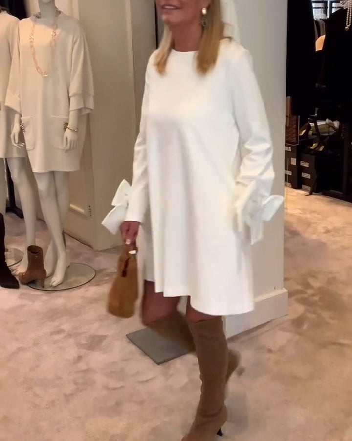 Alice - Elegant Dress Round Neck Sleeve Bow