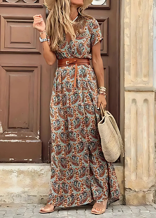 Isabella | Bohemian Long Dress with Pleated Waist