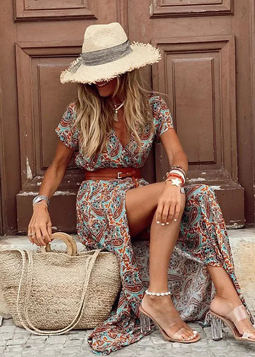 Isabella | Bohemian Long Dress with Pleated Waist